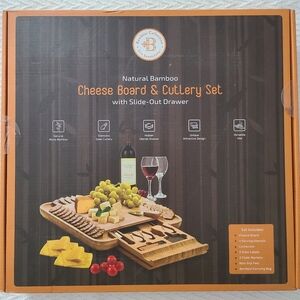 Bamboo Cheese Board & Cutlery Set with Slide-Out Drawer